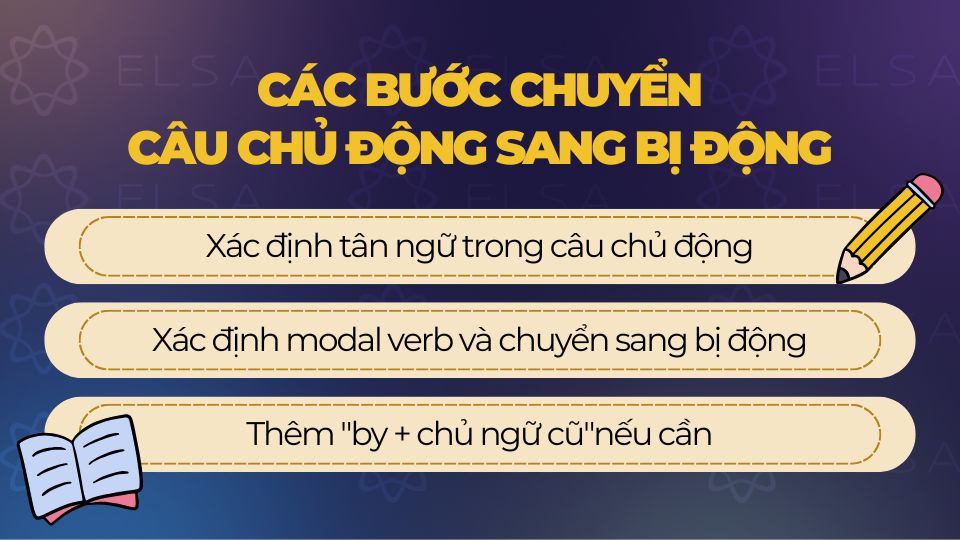 Các bước chuyển câu chủ động sang câu bị động