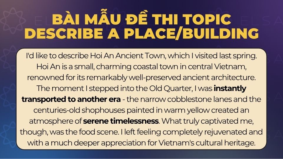 Bài mẫu đề thi IELTS Speaking Part 2 Topic Describe a place/building