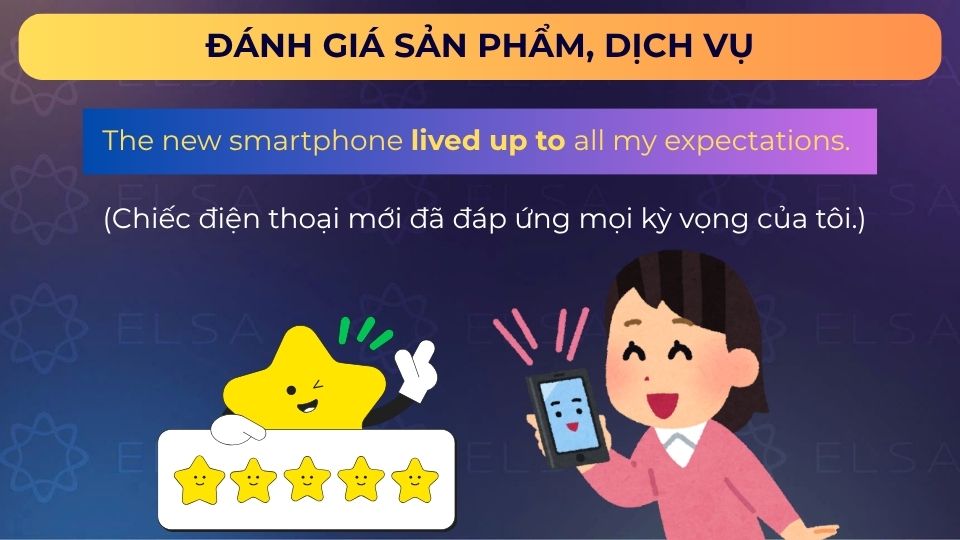 Câu ví dụ dùng live up to đánh giá sản phẩm, dịch vụ