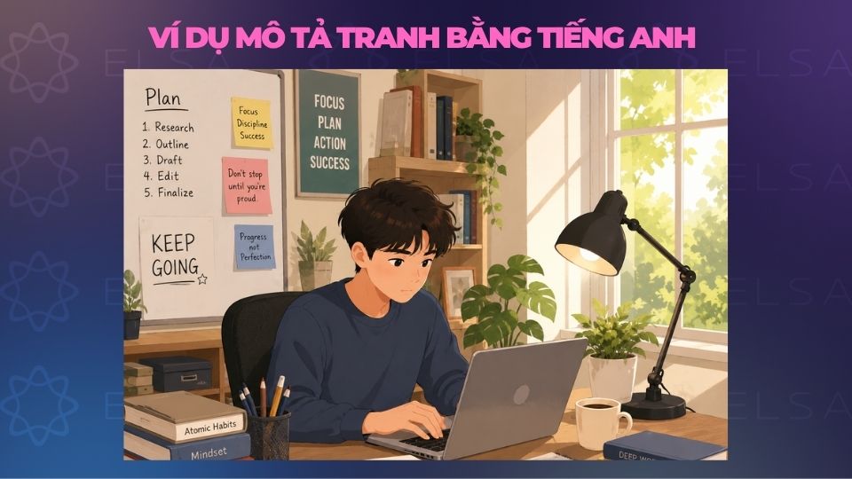 Ví dụ áp dụng thực tế mô tả tranh tiếng Anh