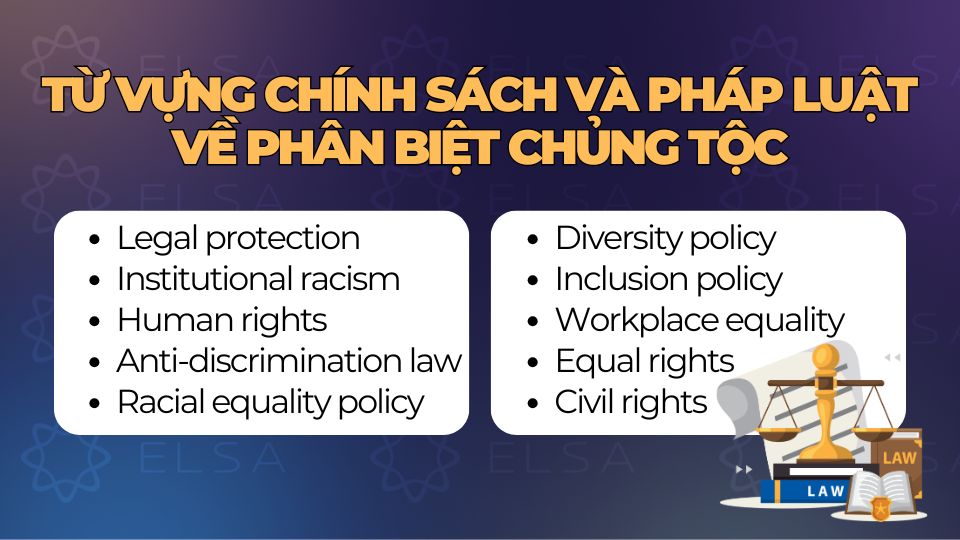 Từ vựng về chính sách, điều luật liên quan đến chủ đề phân biệt chủng tộc Từ vựng về chính sách, điều luật liên quan đến chủ đề phân biệt chủng tộc