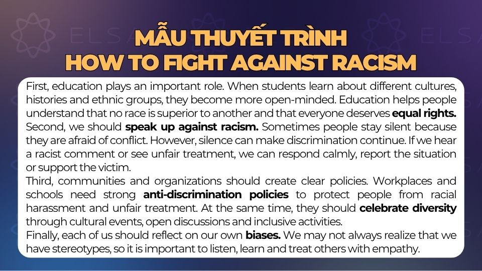 Bài thuyết trình mẫu How to fight against racism Bài thuyết trình mẫu How to fight against racism