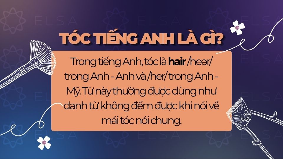 Trong tiếng Anh, tóc là hair /heər/ trong Anh - Anh và /her/ trong Anh - Mỹ