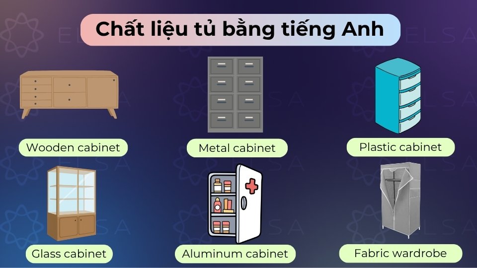 Chất liệu làm tủ thường là wood, metal, glass, plastic, plywood và MDF