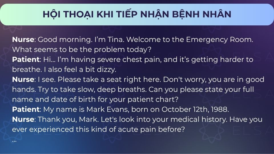 Mẫu hội thoại khi tiếp nhận bệnh nhân