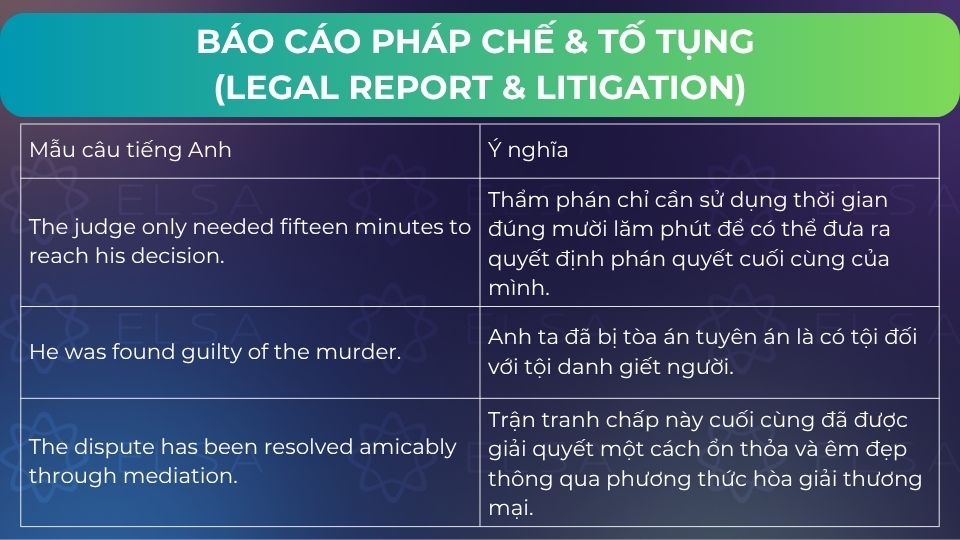Các mẫu câu báo cáo pháp chế, tố tụng