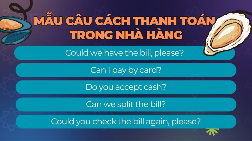 Những mẫu câu thanh toán bằng tiếng Anh thường dùng sau khi ăn tại nhà hàng