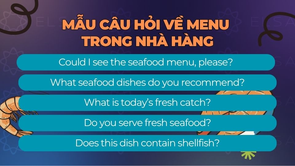 Các mẫu câu hỏi về menu hải sản giúp bạn chọn món dễ dàng hơn