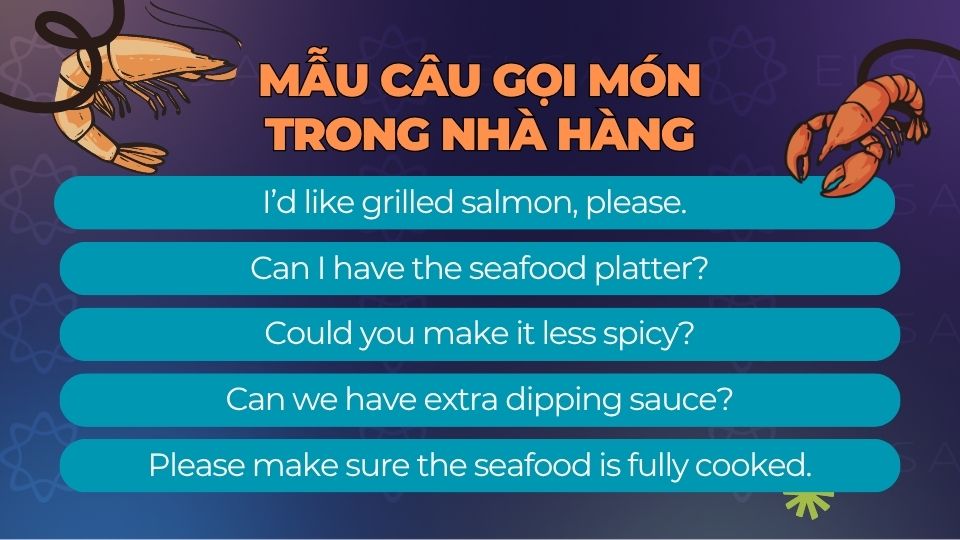 Mẫu câu gọi món hải sản bằng tiếng Anh tự nhiên