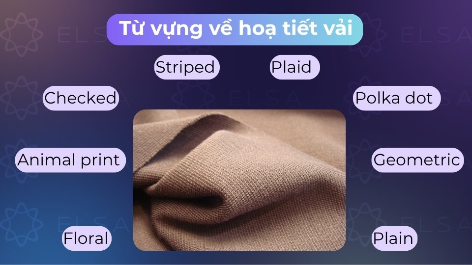 Hoạ tiết vải gồm các kiểu phổ biến như kẻ sọc, ca rô, chấm bi, hoa, hình học và da thú Hoạ tiết vải gồm các kiểu phổ biến như kẻ sọc, ca rô, chấm bi, hoa, hình học và da thú