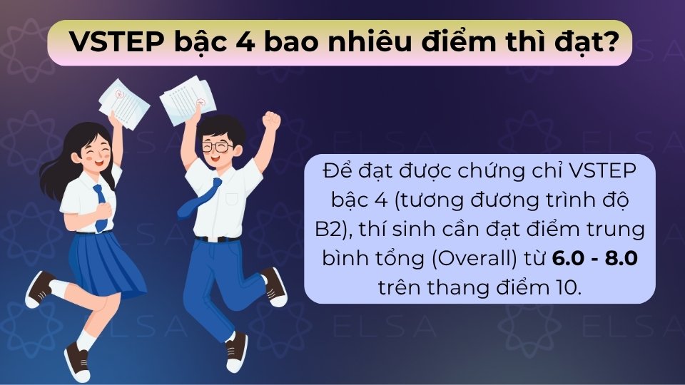 Điểm tổng kết (Overall) đạt từ 6.0 đến 8.0 trên thang điểm 10 là đạt chuẩn VSTEP bậc 4