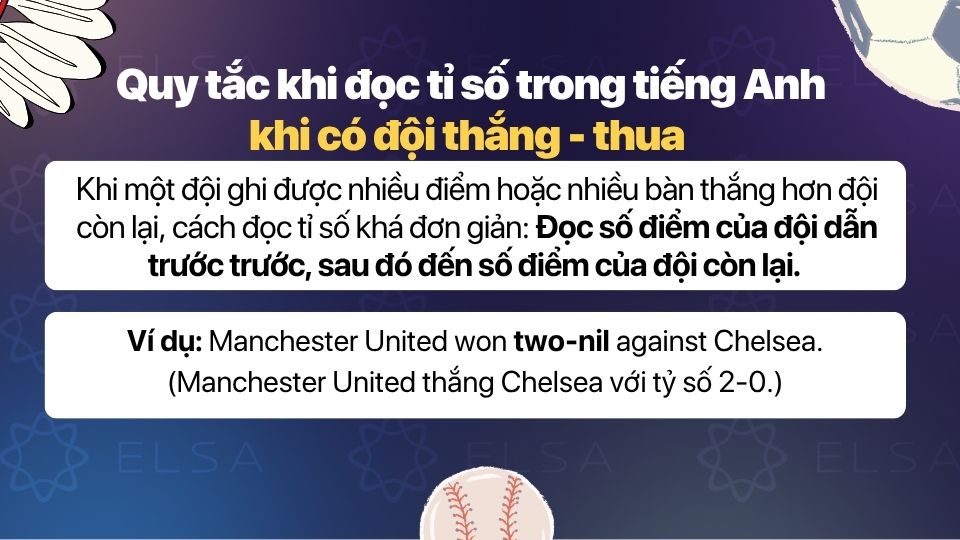 Quy tắc chung khi đọc tỉ số khi có đội thắng - thua trong tiếng Anh Quy tắc chung khi đọc tỉ số khi có đội thắng - thua trong tiếng Anh