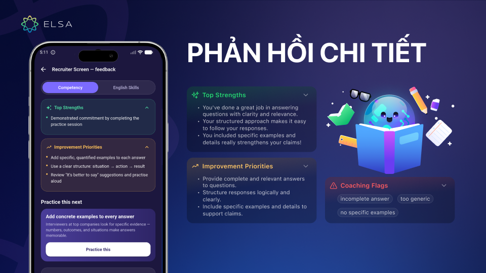 Interview Coach phản hồi chi tiết, cụ thể những điểm cần được ưu tiên cải thiện Interview Coach phản hồi chi tiết, cụ thể những điểm cần được ưu tiên cải thiện