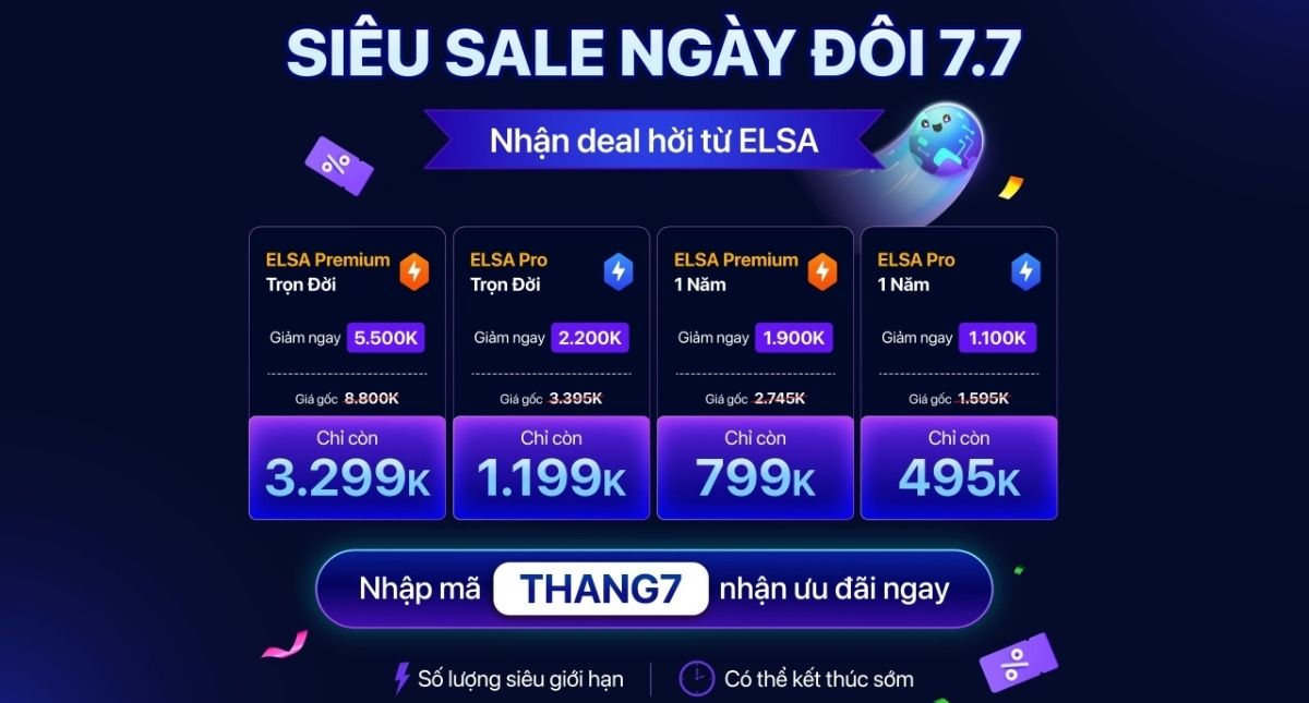 7.7 bung deal: Nhận ưu đãi học tiếng Anh đến 5 TRIỆU từ ELSA