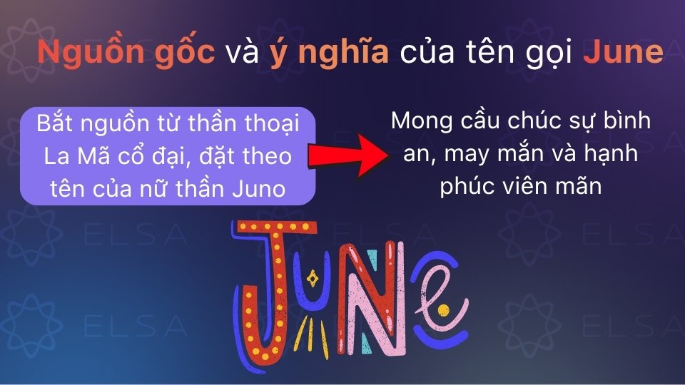 June đặt theo nữ thần Juno của La Mã, tượng trưng cho hạnh phúc và hôn nhân June đặt theo nữ thần Juno của La Mã, tượng trưng cho hạnh phúc và hôn nhân