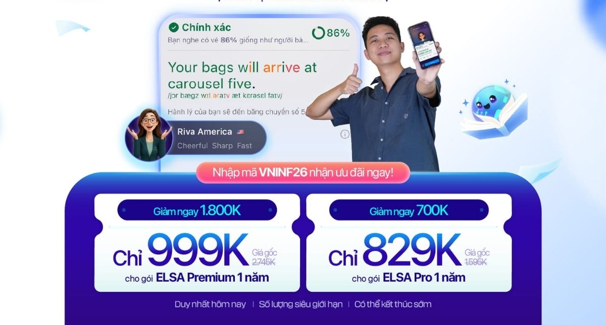 Tháng 7 chốt deal xịn: Tiết kiệm đến 1.8 TRIỆU với ELSA Speak