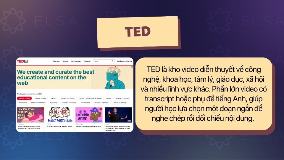 TED là nền tảng chia sẻ các bài thuyết trình về nhiều lĩnh vực khác nhau TED là nền tảng chia sẻ các bài thuyết trình về nhiều lĩnh vực khác nhau