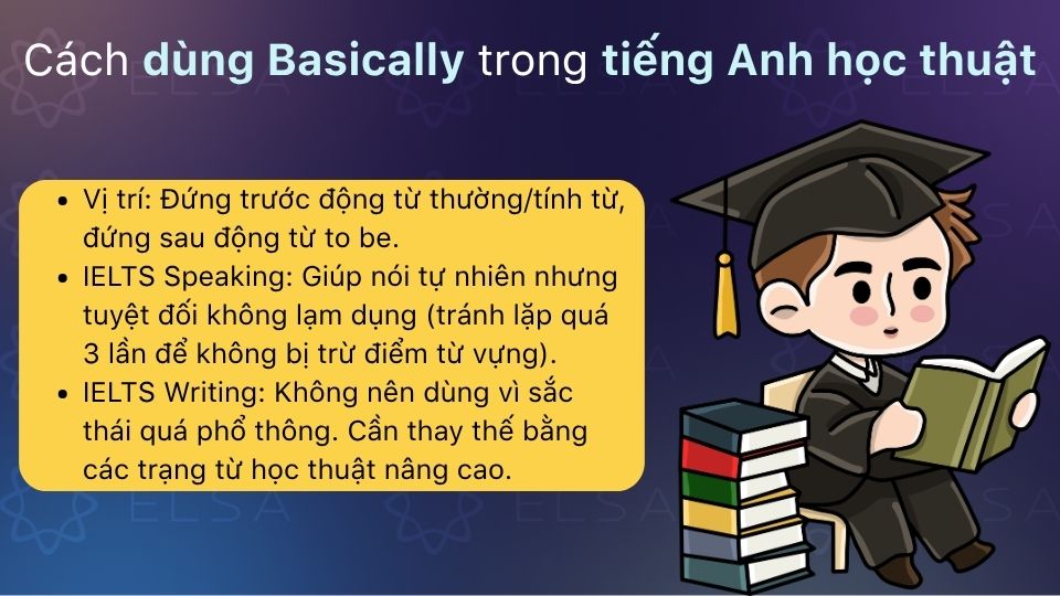 Nên tránh dùng basically trong văn viết học thuật vì sắc thái quá phổ thông