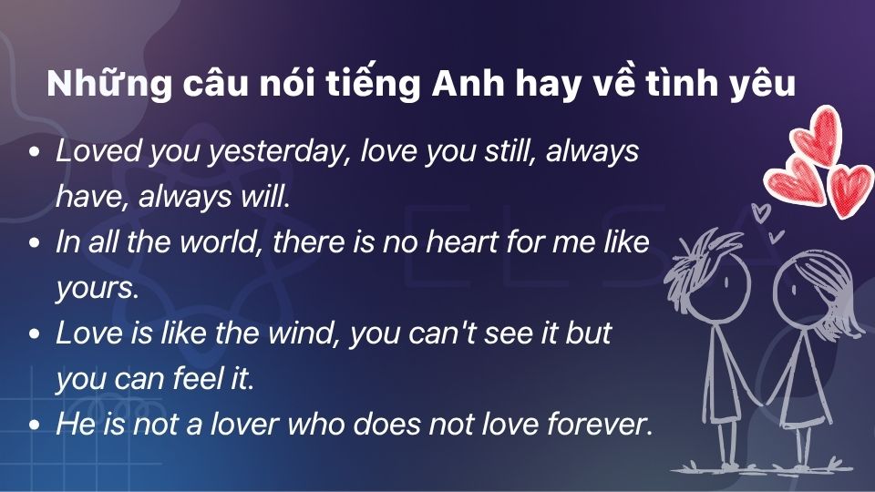 Những câu nói tiếng Anh hay về tình yêu