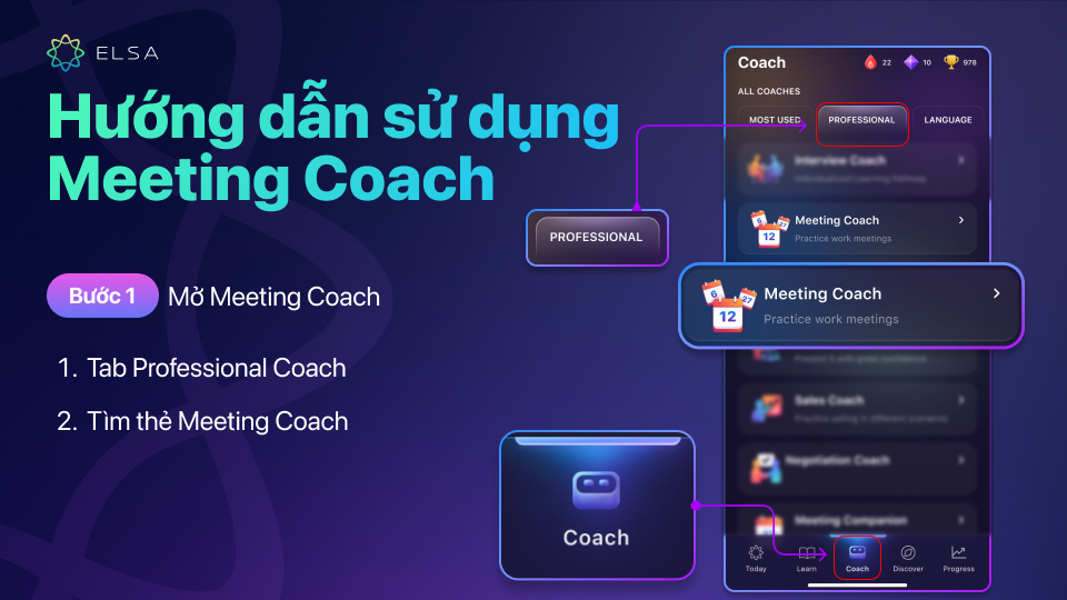 Truy cập thẻ coach Meeting Coach trong tab Professional Truy cập thẻ coach Meeting Coach trong tab Professional