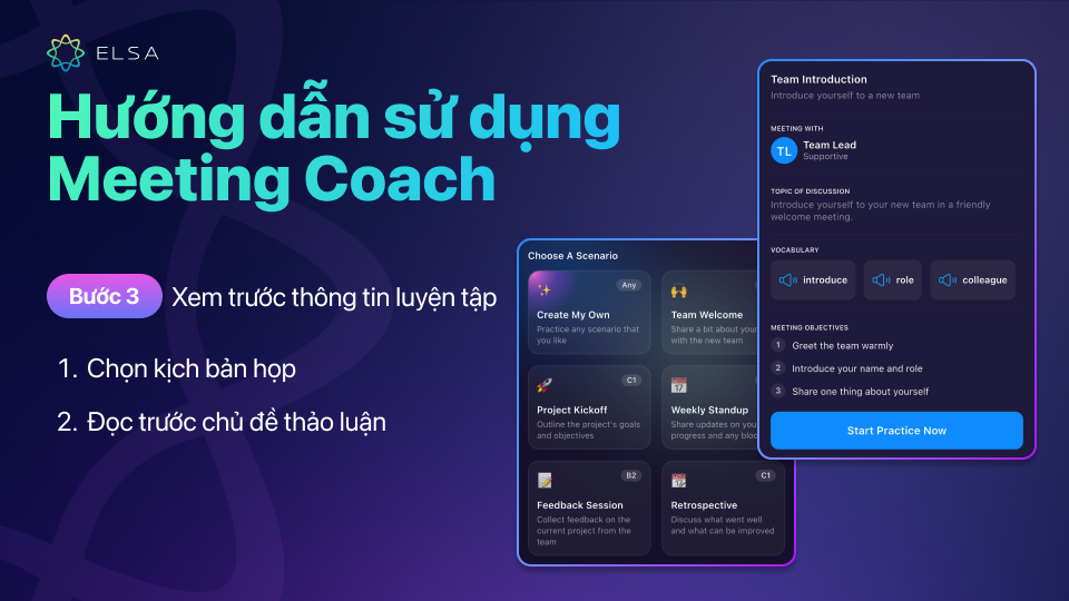 Chọn tình huống luyện tập và xem trước thông tin cuộc họp