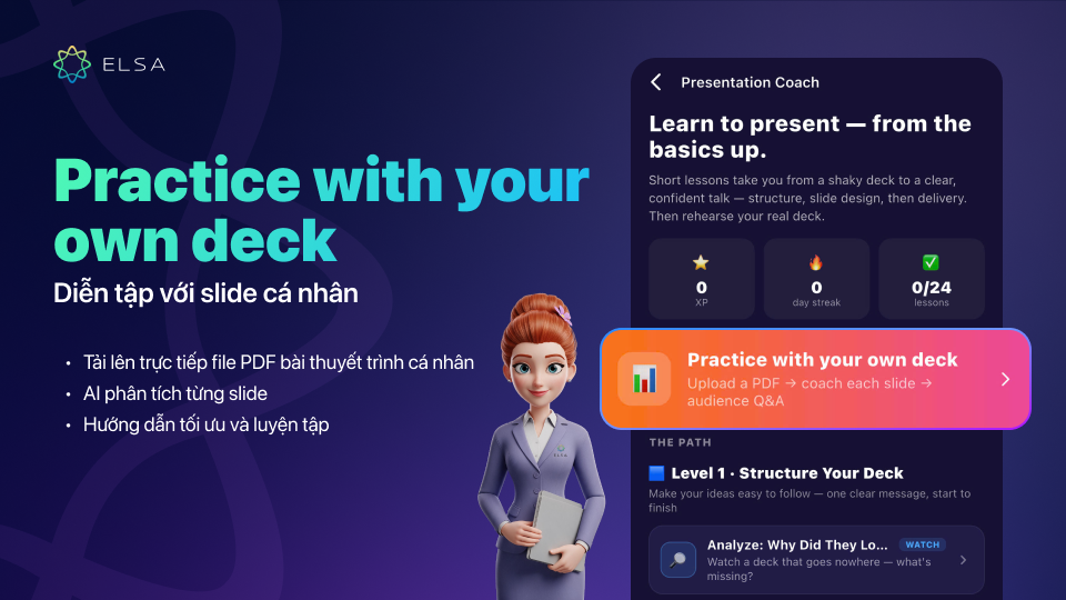 Tính năng diễn tập với slide cá nhân của Presentation Coach