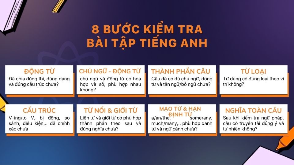 Bảng checklist 8 điểm khi làm bài để tránh mắc lỗi sai