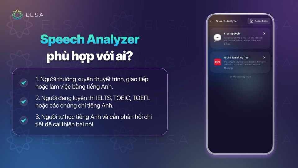Speech Analyzer sẽ phù hợp với người thường xuyên thuyết trình hoặc đang luyện thi IELTS, TOEIC,.... Speech Analyzer sẽ phù hợp với người thường xuyên thuyết trình hoặc đang luyện thi IELTS, TOEIC,....