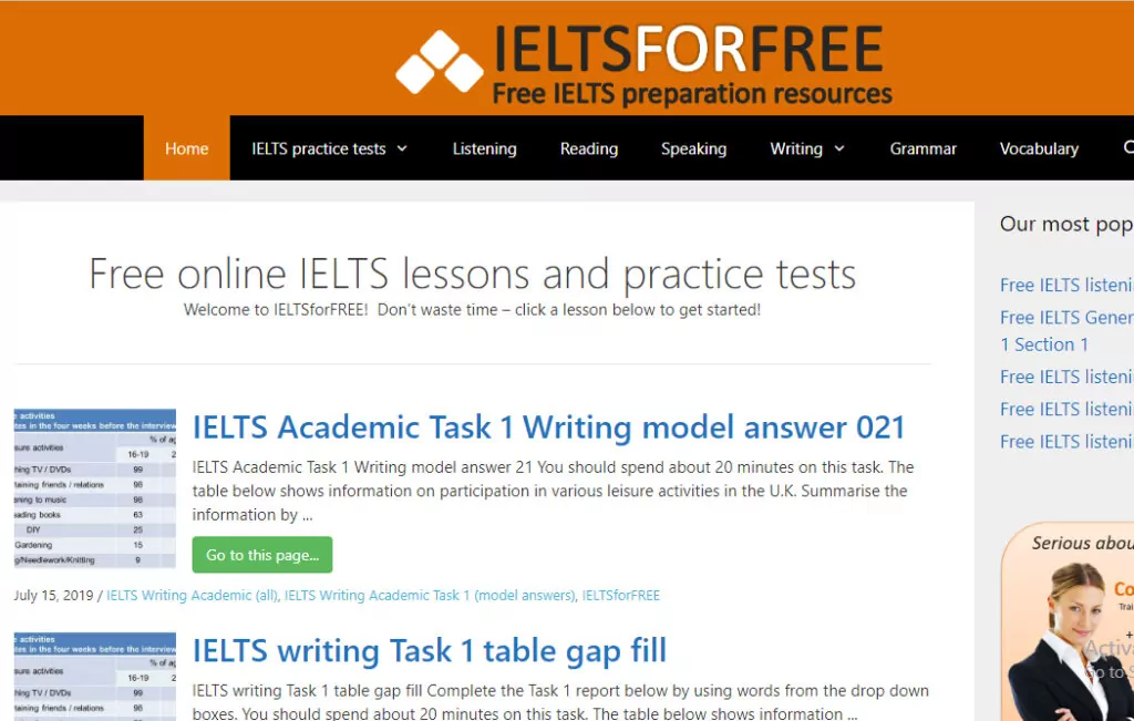 IELTS For Free là một trang web nổi tiếng cho những ai có nhu cầu tự học IELTS tại nhà